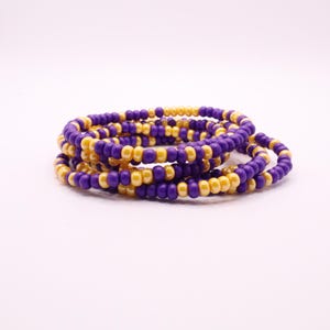 Purple and Gold Game Day Seed Bead Bracelet Stack | Team Spirit Jewelry