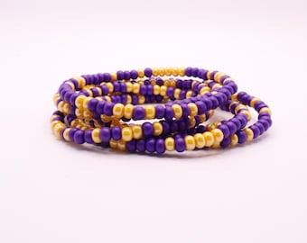 Purple and Gold Game Day Seed Bead Bracelet Stack | Team Spirit Jewelry