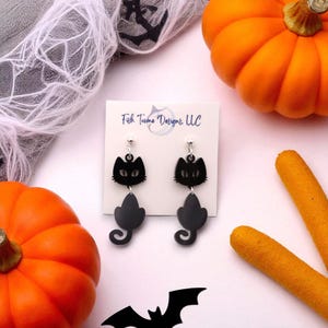 Spooky Black Cat Halloween Acrylic Earrings – Lightweight Statement Jewelry