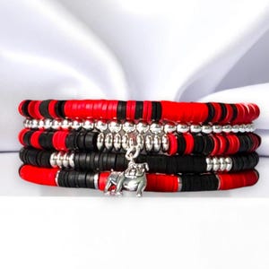Red & Black Game Day Bracelet Stack Customized with Sports or Mascot Charm