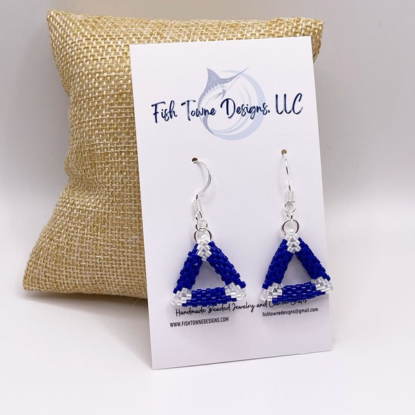 Royal Blue and White Game Day Triangle Dangle Earring