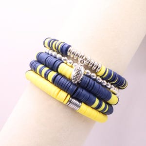 Navy Blue & Yellow Polymer Clay Bracelet Stack | Game Day Jewelry