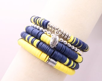 Navy Blue & Yellow Polymer Clay Bracelet Stack | Game Day Jewelry