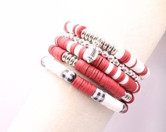 Crimson & White Heishi Bead Bracelet Stack | Game Day Jewelry