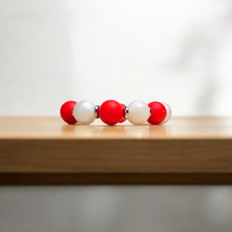 Red and White Game Day Chunky Bead Bracelet Game Day Jewelry Red and