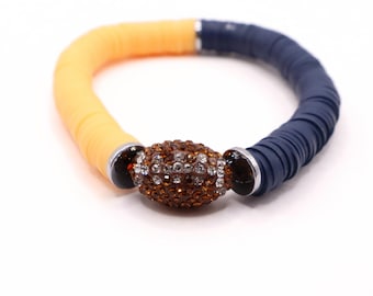 Navy Blue and Gold Game Day Football Bracelet | Team Jewelry