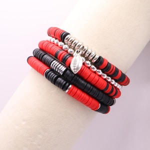 Red & Black Game Day Bracelet Stack Customized with Sports or Mascot Charm