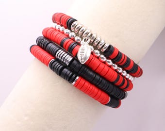 Red & Black Game Day Bracelet Stack Customized with Sports or Mascot Charm