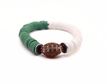 Green and White Game Day Football Bracelet | Team Jewelry