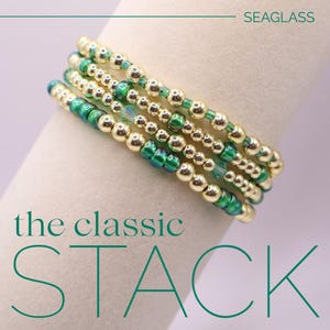 Emerald Green and Gold Hematite Bracelet Stack - The Classic Stack - Seaglass