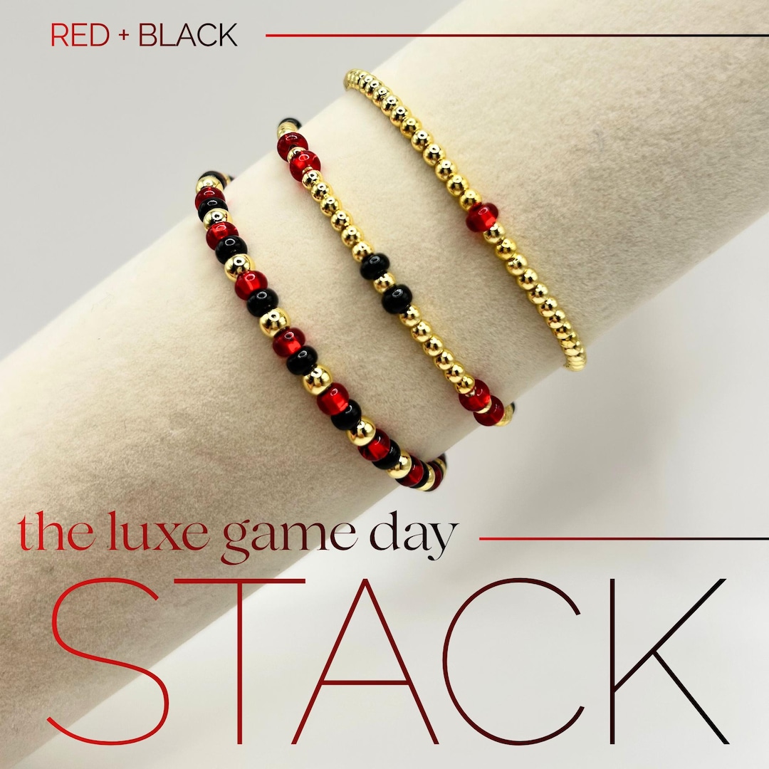 Game Day Stackable Rings Red & Black Game Day Bracelet Stack Featuring Gold-filled Beads - Etsy