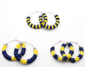 Navy Blue & Yellow Game Day Hoop Earrings