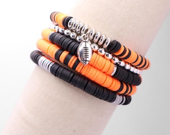 Pulsera de cuentas heishi naranjas y negras apilables / Joyería para el día del juego