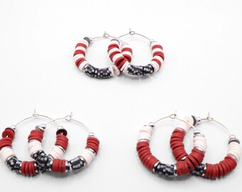 Crimson Red Houndstooth Hoop Earrings, Game Day Team Spirit Jewelry