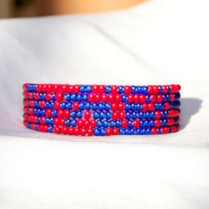 Red & Royal Blue Game Day Bracelet Stack | Set of 6 Stretch Beaded Bracelets | Team Spirit Jewelry