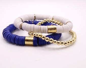 Pulsera azul rey y blanca para el día del juego / Joyería para el día del juego