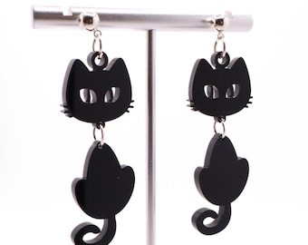 Pendientes acrílicos de Halloween con un gato negro espeluznante: joyas ligeras y llamativas