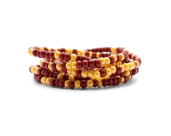 Burgundy & Gold Game Day Seed Bead Bracelet Stack | Team Spirit Jewelry