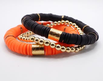 Orange and Black Game Day Bracelet Stack | Game Day Jewelry