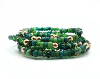 Pulseras apilables de cuentas verdes - Boho Chic