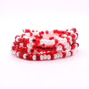 Red & White Game Day Seed Bead Bracelet Stack | Team Spirit Jewelry