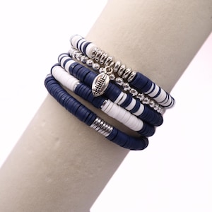 Navy and White Game Day Bracelet Stack | Football Charm