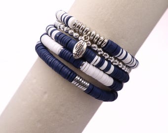 Navy and White Game Day Bracelet Stack | Football Charm
