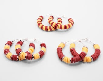 Burgundy and Gold Game Day Hoop Earrings