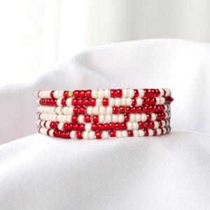 Red & White Game Day Bracelet Stack | Set of 6 Stretch Beaded Bracelets | Team Spirit Jewelry