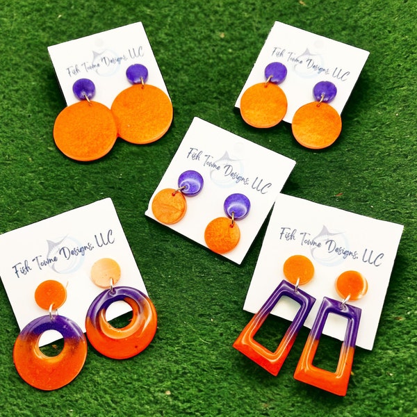 Orange and Purple Game Day Earrings | Orange Dangle Earrings | Orange and Purple Accessories | Team Earrings
