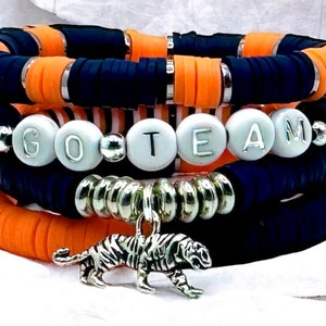 Heishi Blue and Orange Bracelet Stack  | Customizable | Game Day Jewelry | Team Colors