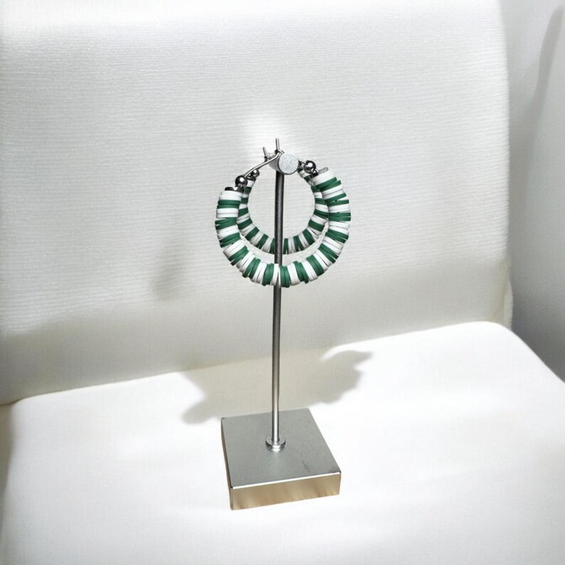 Green and White Game Day Hoop Earrings Game Day Jewelry Team Spirit