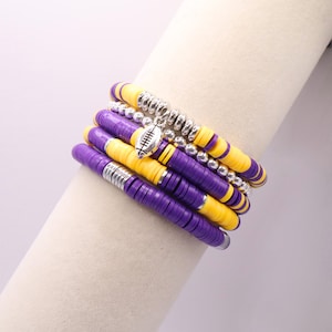 Purple and Gold Heishi Bead Bracelet Stack | Customizable | Game Day Jewelry | Team Colors