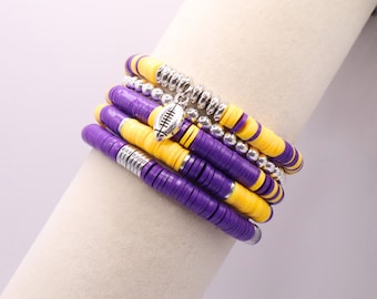 Purple and Gold Heishi Bead Bracelet Stack | Customizable | Game Day Jewelry | Team Colors