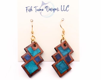 Wood and Resin Geometric Earrings – Boho Statement Jewelry