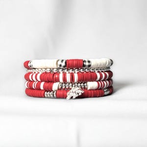 Crimson and White Houndstooth Game Day Bracelet Stack | Customizable | Game Day Jewelry | Team Colors