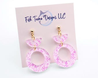 Pendientes colgantes de acrílico con flores de lavanda / Joyas ligeras y llamativas para el verano