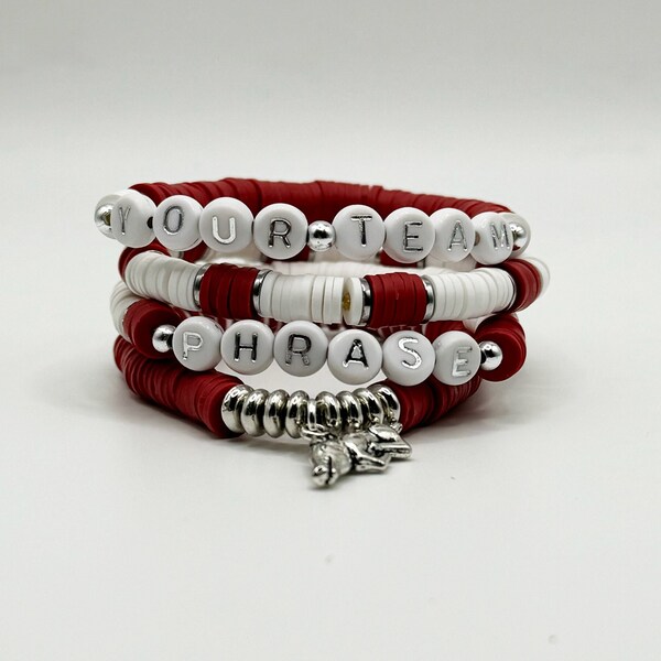Red and White Heishi Bead Bracelet Stack | Customizable | Game Day Jewelry | Team Colors