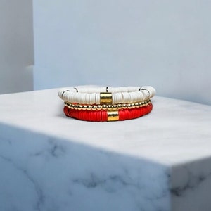 Red and White Game Day Bracelet Stack | Game Day Jewelry | School Color Bracelets