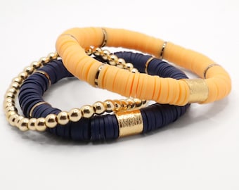 Navy Blue and Gold Game Day Bracelet Stack | Game Day Jewelry