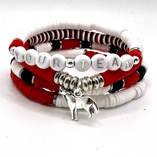 Red and White Heishi Bead Bracelet Stack | Customizable | Game Day Jewelry | Team Colors