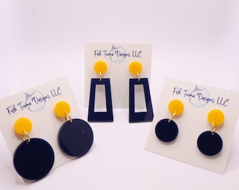 Navy and Gold Game Day Acrylic Earrings