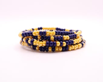 Navy & Gold Game Day Seed Bead Bracelet Stack | Team Spirit Jewelry