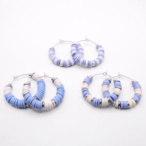 Light Blue and White Game Day Hoop Earrings
