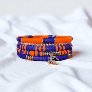 Blue and Orange Game Day Bracelet Stack  | Customizable | Game Day Jewelry | Team Colors