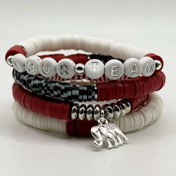 Crimson and White Heishi Bead Bracelet Stack | Customizable | Game Day Jewelry | Team Colors