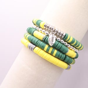 Green & Yellow Game Day Bracelet Stack | Polymer Clay, Silver Charm