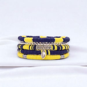 Blue and Yellow Game Day Bracelet Stack | Customizable | Handmade Game Day Jewelry | Team Colors