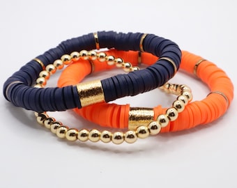 Pulsera de cuentas heishi azul marino y naranja apilable / Joyería para el día del juego