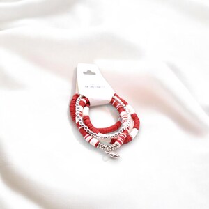 Dark Red and White Game Day Bracelet Stack | Polymer Clay, Sport Charm image 7